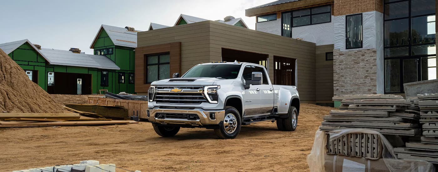White 2026 Chevy Silverado 3500 parked at a construction site